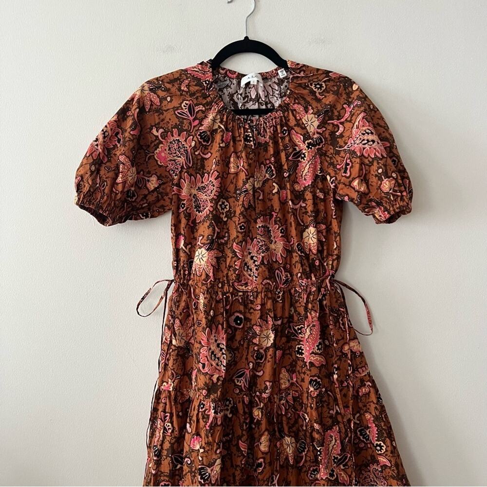 A.L.C. Mischa Printed Midi Dress in Cognac/Coral - Picture 4 of 9